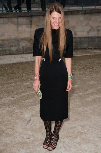Anna Dello Russo vamped up her outfit with sexy fishnet stockings-cum-boots for the Sonia Rykiel show.
Anna Dello Russo vamped up her outfit with sexy fishnet stockings-cum-boots for the Sonia Rykiel show.