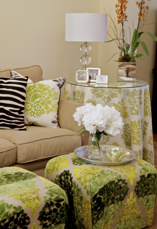  updating a tired/old couch with chartreuse prints and zebra hide.