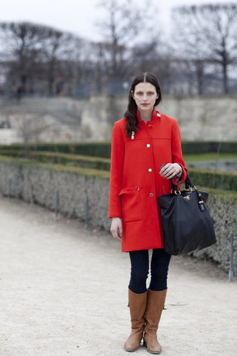 We love the poppy-red hue and the way it contrasts against tan leather boots.
We love the poppy-red hue and the way it contrasts against tan leather boots.