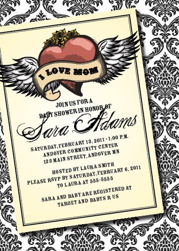 DIY Printable Tattoo-Inspired Baby Shower Invitation ($12.50) DIY Printable Tattoo-Inspired Baby Shower Invitation ($12.50)