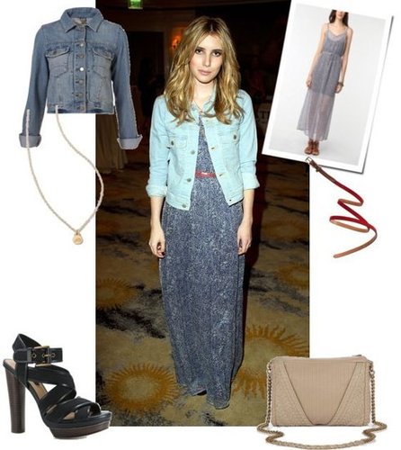 Emma Roberts in Maxi and Denim
