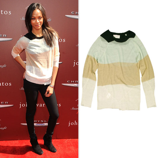 Who Makes Zoe Saldana's Sheer Striped Sweater? Who Makes Zoe Saldana's Sheer Striped Sweater?