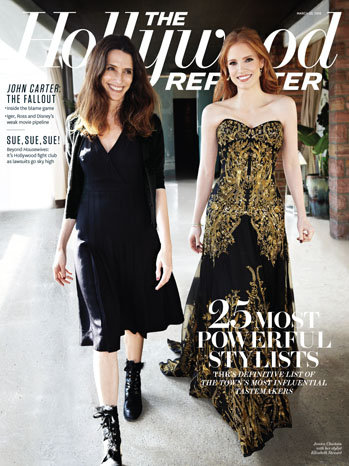 Jessica Chastain and her stylist Elizabeth Stewart on the cover of The Hollywood Reporter.
Jessica Chastain and her stylist Elizabeth Stewart on the cover of The Hollywood Reporter.