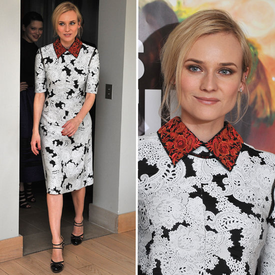  la Reine and stepped out in a chic black and white Derek Lam dress with 