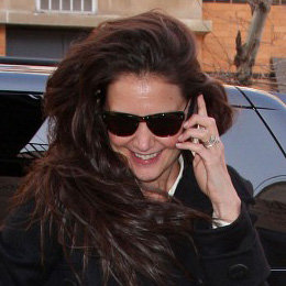 Katie Holmes Smiling on Her Cell Phone in NYC Pictures