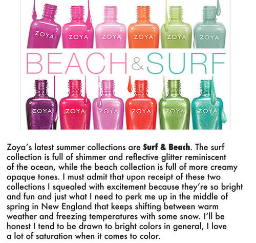 A breath of fresh air, Zoya's Beach and Surf summer collections.