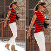 Katie Holmes Red and Navy Stripe Top
