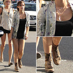 Emma Watson Floral Jacket and Cutoff Shorts Emma Watson Floral Jacket and Cutoff Shorts