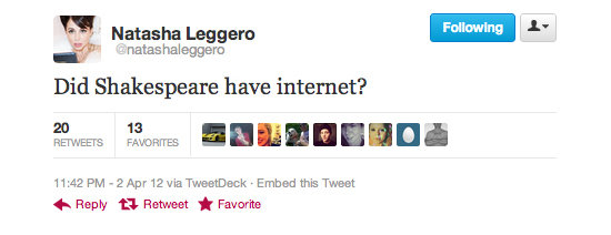 Natasha Leggero got silly about Shakespearean times.
Natasha Leggero got silly about Shakespearean times.