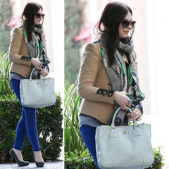 Michelle Trachtenberg Camel Jacket Cobalt Jeans Michelle Trachtenberg Camel Jacket Cobalt Jeans