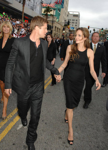 Brad Pitt and Angelina Jolie held hands at the June 2007 LA premiere of Ocean's Thirteen.
Brad Pitt and Angelina Jolie held hands at the June 2007 LA premiere of Ocean's Thirteen.