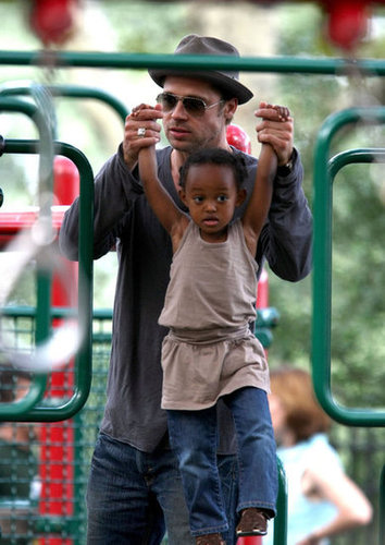 Brad Pitt played with Zahara on the monkey bars at a park in New York City in August 2007.
Brad Pitt played with Zahara on the monkey bars at a park in New York City in August 2007.