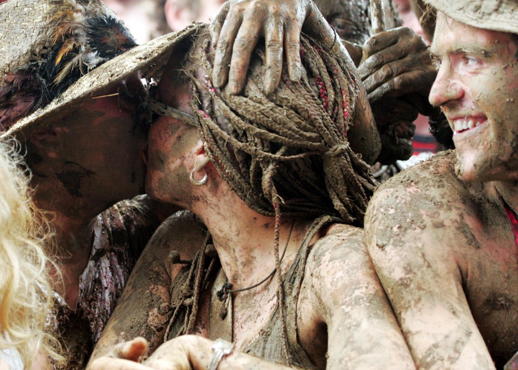 A very muddy twosome kissed at the Glastonbury Music Festival in England.
A very muddy twosome kissed at the Glastonbury Music Festival in England.