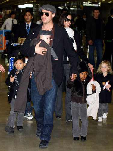 The whole Jolie-Pitt family caused a scene upon landing at Japan's Narita International Airport in January 2009.
The whole Jolie-Pitt family caused a scene upon landing at Japan's Narita International Airport in January 2009.