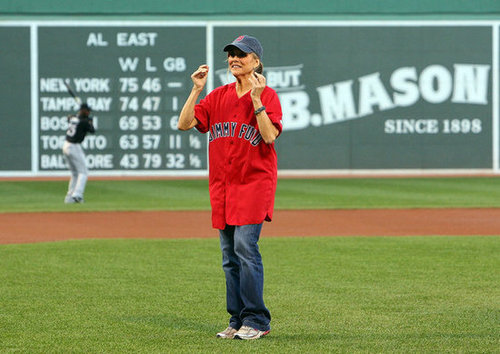 Meredith Vieira threw out the first pitch before the Boston Red Sox game against the Toronto Blue Jays in August 2010.
Meredith Vieira threw out the first pitch before the Boston Red Sox game against the Toronto Blue Jays in August 2010.