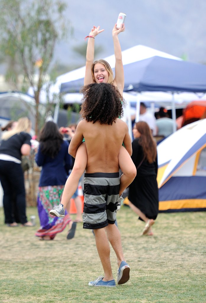 A couple couldn't wait to get the party started on day one of Coachella.
A couple couldn't wait to get the party started on day one of Coachella.