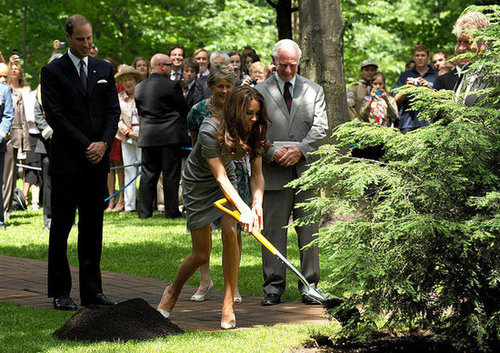 Prince William and Kate helped during a tree-planting ceremony in Ottawa in July 2011. She wore a Catherine Walker gray dress and Tabitha Simmons pumps for the event.
Prince William and Kate helped during a tree-planting ceremony in Ottawa in July 2011. She wore a Catherine Walker gray dress and Tabitha Simmons pumps for the event.
