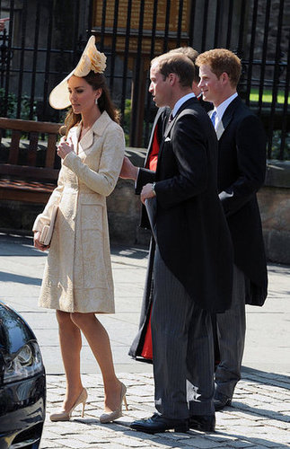 Kate wore an oversize Gina Foster hat to go with her Collette Dinnigan dress, DAY Birger et Mikkelsen jacket, and LK Bennett accessories for the July 30, 2011, nuptials of Zara Phillips and Mike Tindall with Princes William and Harry.
Kate wore an oversize Gina Foster hat to go with her Collette Dinnigan dress, DAY Birger et Mikkelsen jacket, and LK Bennett accessories for the July 30, 2011, nuptials of Zara Phillips and Mike Tindall with Princes William and Harry.