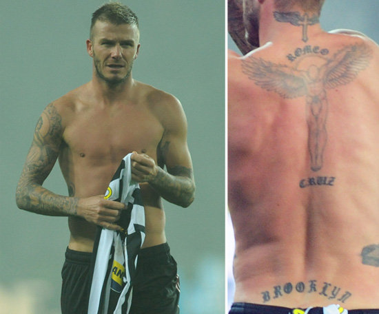 David Beckham has the names of all three of his sons, Brooklyn, Cruz, and Romeo, tattooed on his back.
David Beckham has the names of all three of his sons, Brooklyn, Cruz, and Romeo, tattooed on his back.