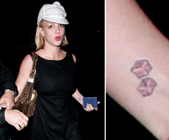 Britney Spears has a pair of dice tattooed above her left inner wrist.
Britney Spears has a pair of dice tattooed above her left inner wrist.