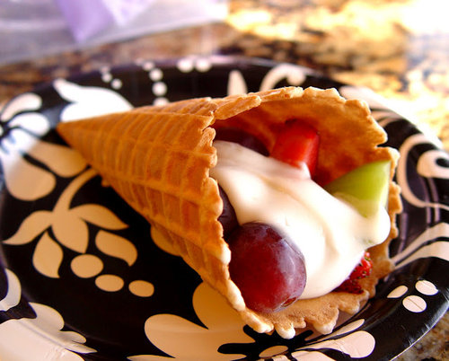 Waffle Cone Fruit Cup With Vanilla Cream Waffle Cone Fruit Cup With Vanilla Cream