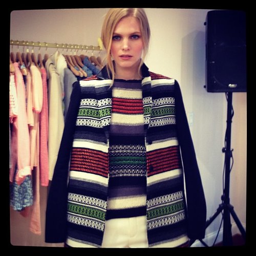 Blanket stripes caught our attention at Maje's NY store opening.
Blanket stripes caught our attention at Maje's NY store opening.