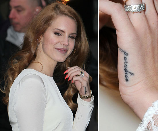 Lana Del Rey got "paradise" permanently tattooed on the side of her left hand.
Lana Del Rey got "paradise" permanently tattooed on the side of her left hand.
