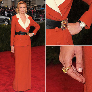 Pictures of Kirsten Dunst in Red Rodarte Blazer + Dress on the Red Carpet at the 2012 Met Costume Institue Gala