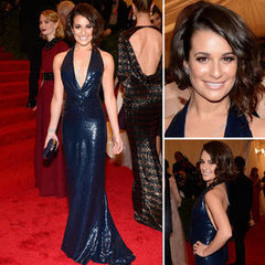 Pictures of Lea Michele in Navy Sequinned Diane von Furstenberg Dress on the Red Carpet at the 2012 Met Costume Institue Gala Pictures of Lea Michele in Navy Sequinned Diane von Furstenberg Dress on the Red Carpet at the 2012 Met Costume Institue Gala