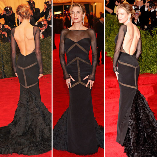 Pictures of Renee Zellweger in Backless Black Emilio Pucci on the Red Carpet at the 2012 Met Costume Institue Gala