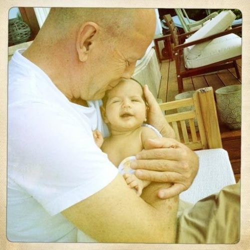 Bruce Willis and Emma Heming waited until baby Mabel was 6 weeks old before sharing her photo via Emma's Twitter account. The proud mama tweeted, "A beautiful day in Budapest with the loves of my life. Daddy and Mabel cracking each other up!"
Bruce Willis and Emma Heming waited until baby Mabel was 6 weeks old before sharing her photo via Emma's Twitter account. The proud mama tweeted, "A beautiful day in Budapest with the loves of my life. Daddy and Mabel cracking each other up!"