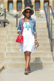 Casual: White Tank dress + Denim jacket