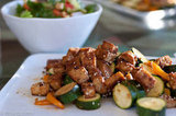Teriyaki Wasabi Tempeh with Zucchini & Peppers