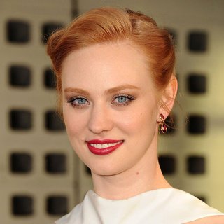 Red Lipstick With Gold Eye Shadow Look