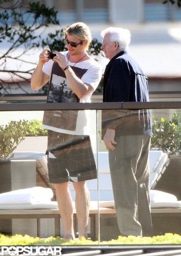 Chris Hemsworth snapped pictures with his grandfather in Sydney on Sunday.
Chris Hemsworth snapped pictures with his grandfather in Sydney on Sunday.