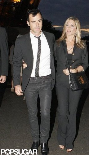 Jennifer Aniston and Justin Theroux matched for dinner at the Eiffel Tower in June.
Jennifer Aniston and Justin Theroux matched for dinner at the Eiffel Tower in June.