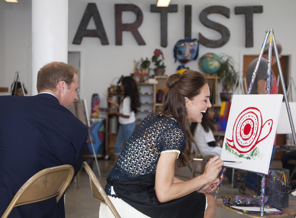 In July 2011, William and Kate visited an inner city art program in LA and joked about each other's paintings.
In July 2011, William and Kate visited an inner city art program in LA and joked about each other's paintings.