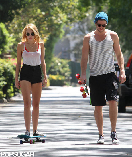 Miley Cyrus and Liam Hemsworth went on a skate date around an LA neighborhood together in July 2012.
Miley Cyrus and Liam Hemsworth went on a skate date around an LA neighborhood together in July 2012.