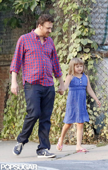 Jason Segel and Matilda Ledger held hands. Jason Segel and Matilda Ledger held hands.