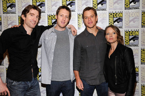 Sharlto Copley, Jodie Foster and Matt Damon at the San Diego Convention Center with director Neill Blomkamp.
Sharlto Copley, Jodie Foster and Matt Damon at the San Diego Convention Center with director Neill Blomkamp.