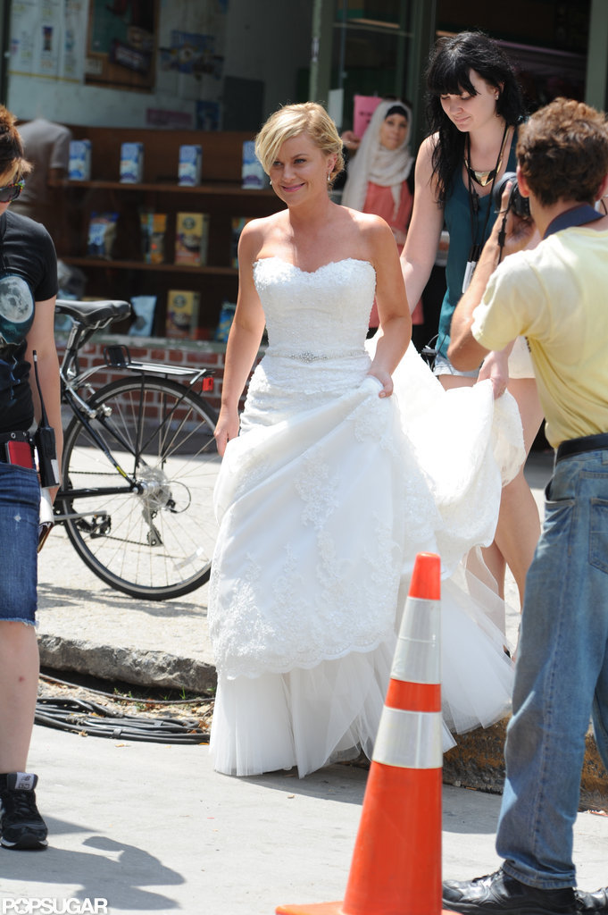 See Amy Poehler on Set in a Wedding Gown See Amy Poehler on Set in a Wedding Gown