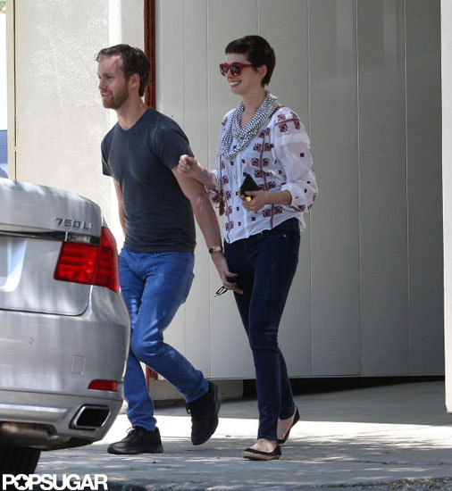 Adam Shulman led the way for Anne Hathaway coming out of a furniture store in LA.
Adam Shulman led the way for Anne Hathaway coming out of a furniture store in LA.