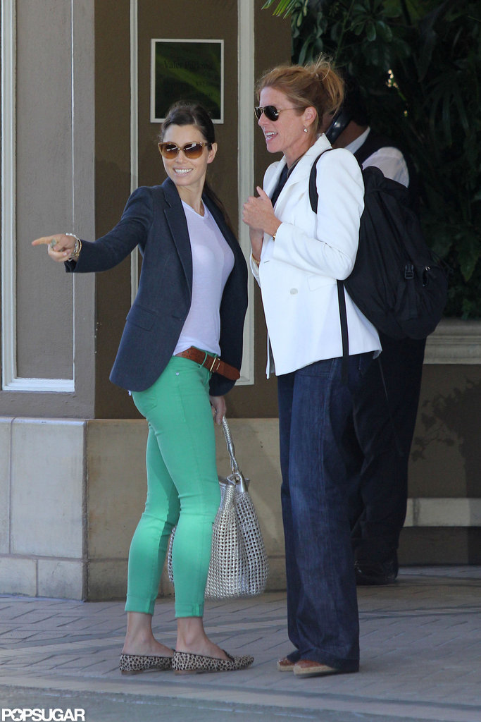 Jessica Biel smiled with a friend. Jessica Biel smiled with a friend.