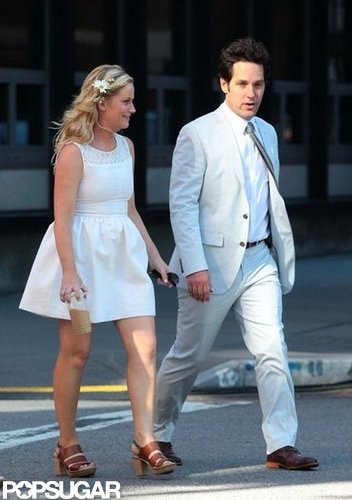 Paul Rudd and Amy Poehler walked to set side by side.
Paul Rudd and Amy Poehler walked to set side by side.