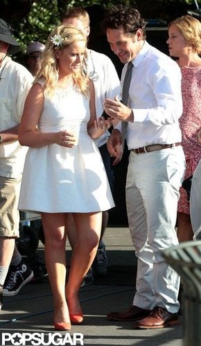 Paul Rudd and Amy Poehler wore coordinating white ensembles for a scene.
Paul Rudd and Amy Poehler wore coordinating white ensembles for a scene.