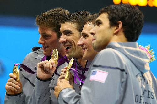 Michael Phelps snapped a photo with the USA relay team.
Michael Phelps snapped a photo with the USA relay team.