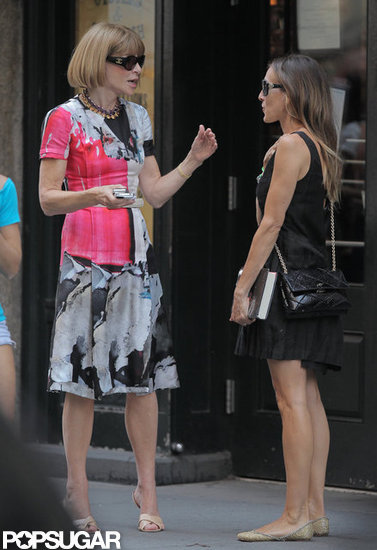 Anna Wintour and Sarah Jessica Parker chatted on the street after leaving lunch in NYC.
Anna Wintour and Sarah Jessica Parker chatted on the street after leaving lunch in NYC.