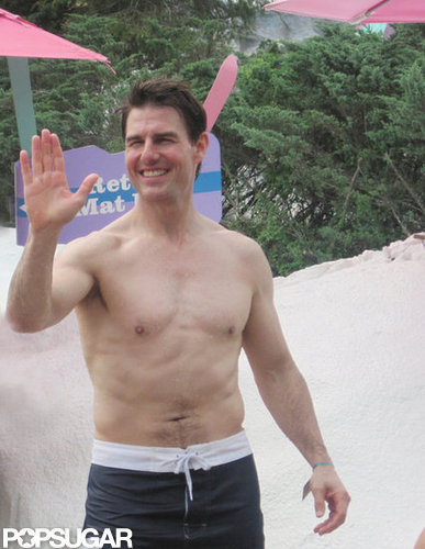 Shirtless Tom Cruise Splashes Around at a Water Park With Suri Shirtless Tom Cruise Splashes Around at a Water Park With Suri