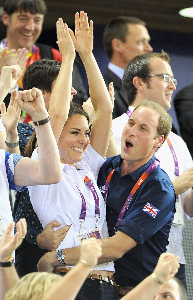 Prince William and Kate hugged after Team GB won gold over France in track cycling at the 2012 London Olympics.
Prince William and Kate hugged after Team GB won gold over France in track cycling at the 2012 London Olympics.