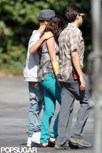 Justin Bieber had his arm around Selena Gomez.
Justin Bieber had his arm around Selena Gomez.